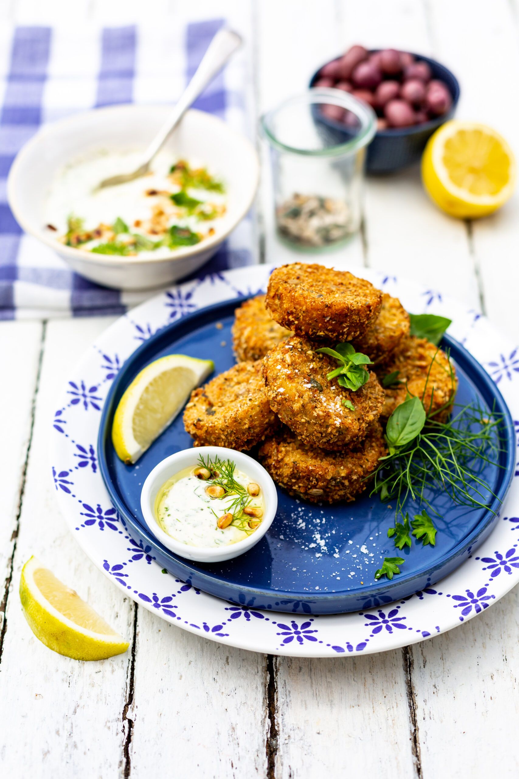 Orzo Prawn Cakes with Feta and Herb Sauce