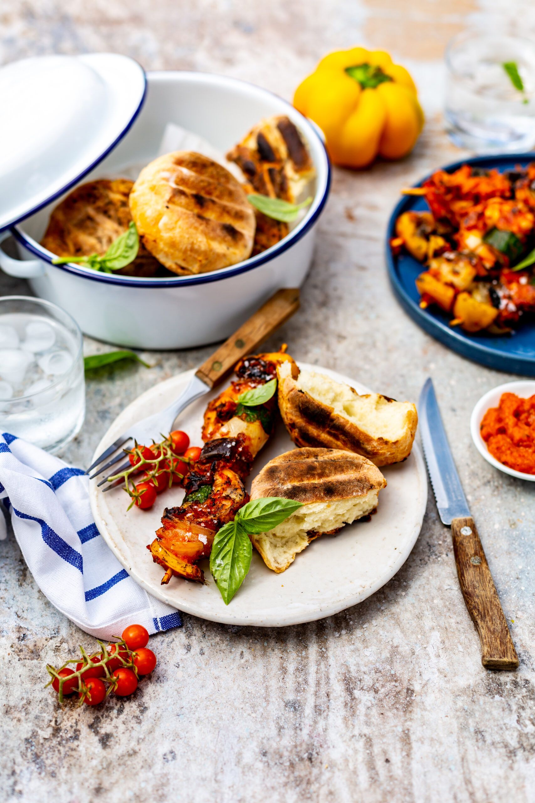 Sundried Tomato-Marinated Prawn and Roasted Vegetable Skewers