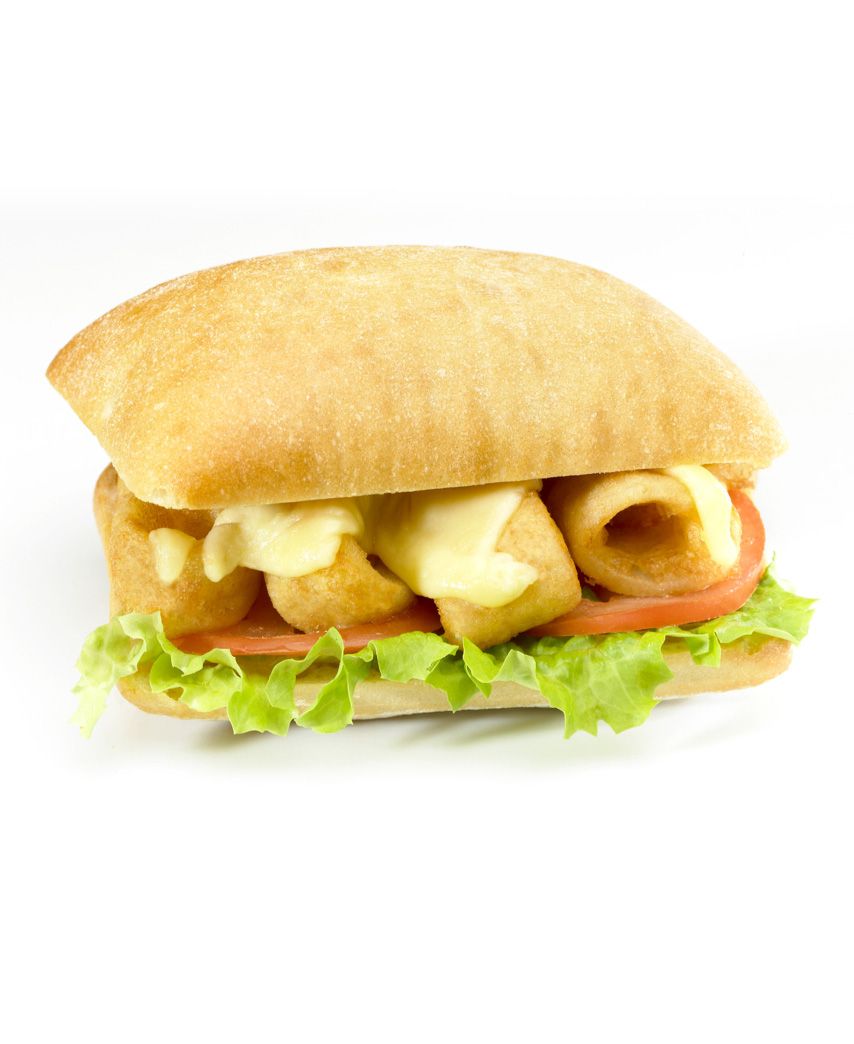 Battered Formed Mini Rings Sandwich with Cheese and Tomato