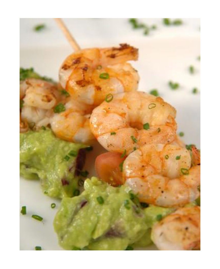 Blanched Prawn Skewers with Guacamole
