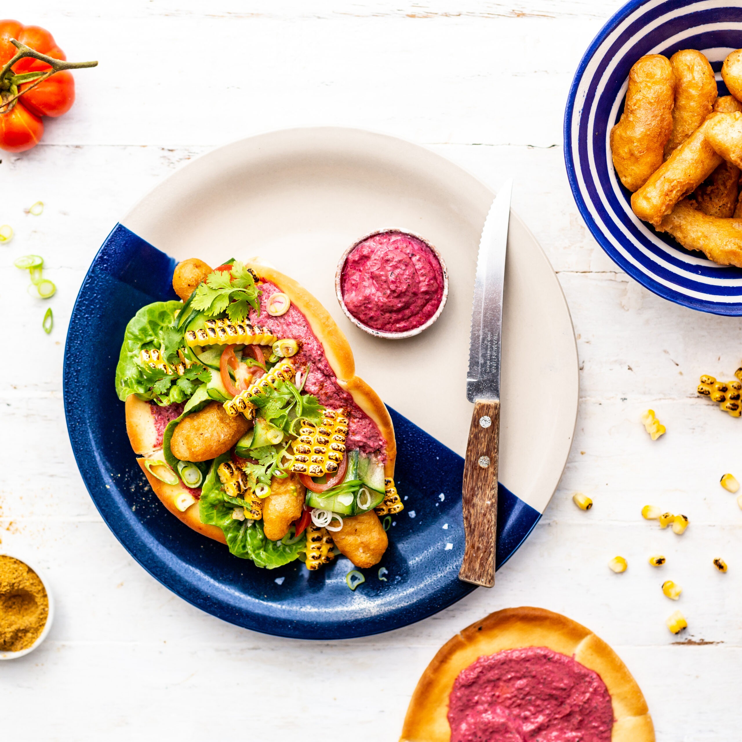 Mediterranean Fish Gyro With Creamy Chakalaka-Spiced Beetroot Sauce