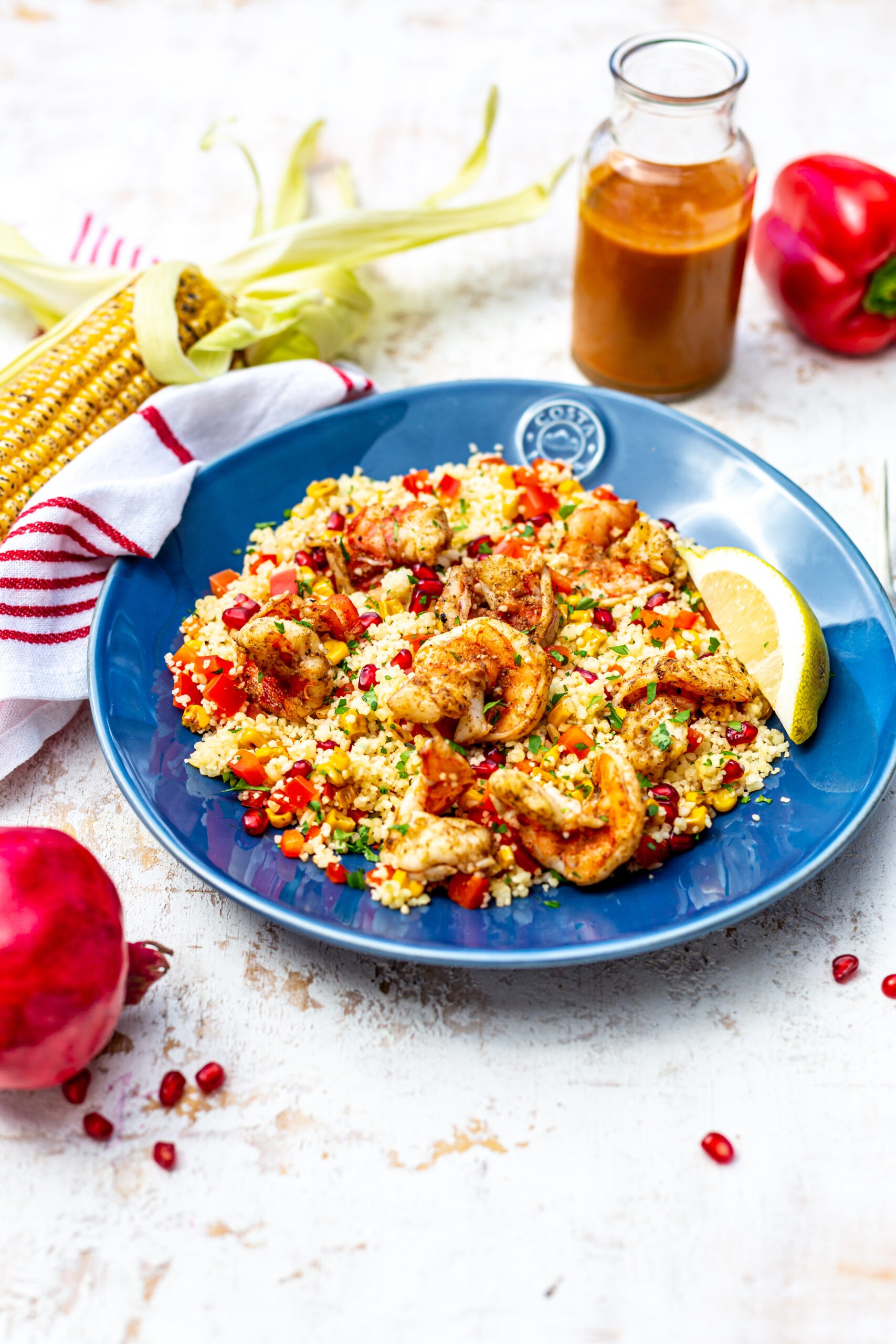 Coriander Prawn, Couscous and Pomegranate Salad