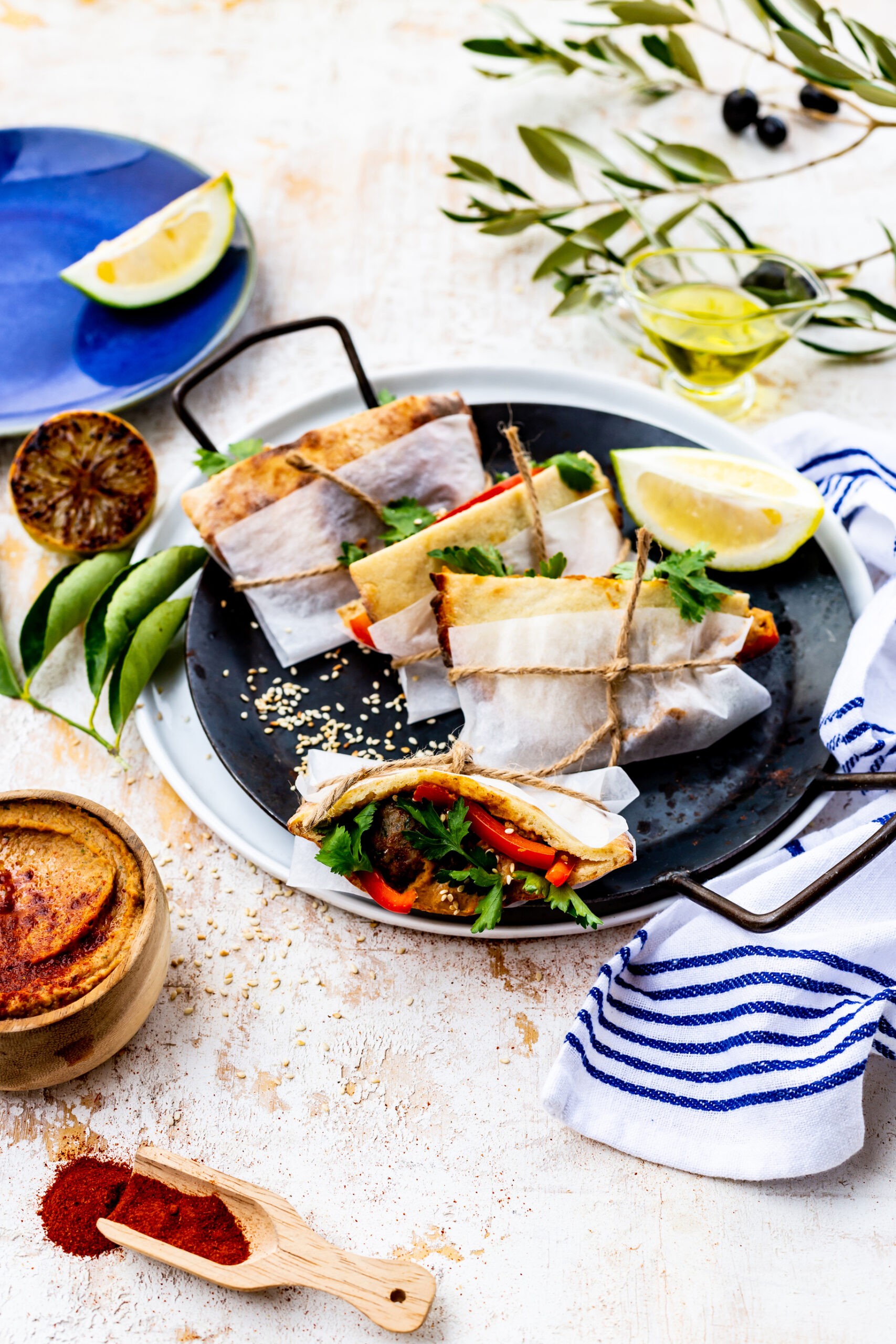 Prawn Koftas with Potato Pita and Roasted Red Pepper Hummus