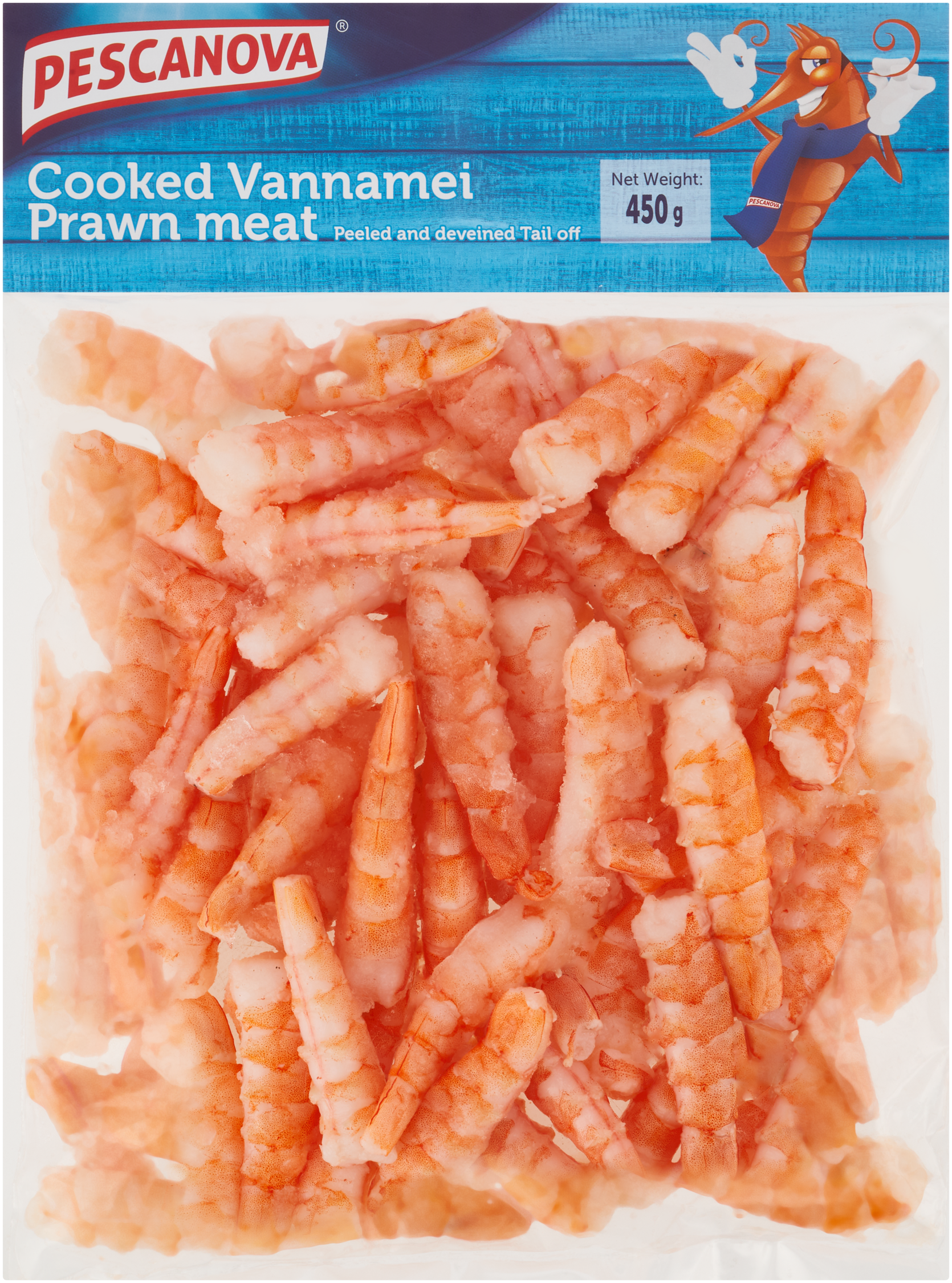 Cooked Peeled and Deveined Tail Off Vannamei Prawn Meat 450g